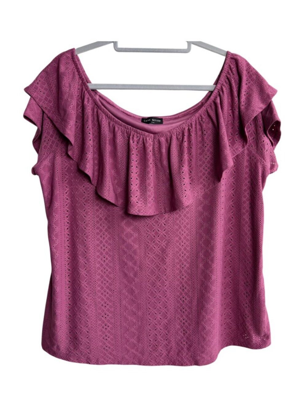 Lane Bryant Mauve Pink Eyelet Knit Ruffle Flutter Sleeve Top Plus 14/16